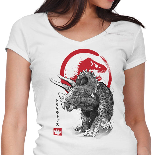 Triceratops Sumi-e - Women's V-Neck
