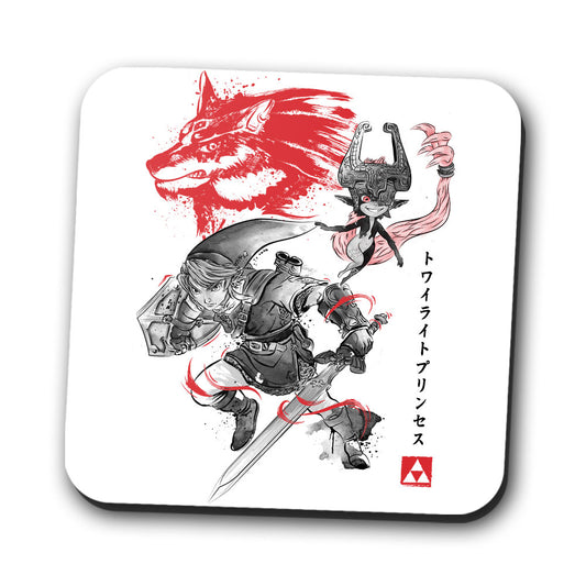 Twilight Wolf Sumi-e - Coasters