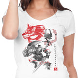 Twilight Wolf Sumi-e - Women's V-Neck