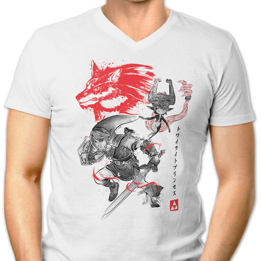 Twilight Wolf Sumi-e - Men's V-Neck