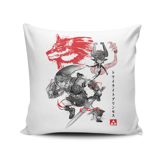 Twilight Wolf Sumi-e - Throw Pillow