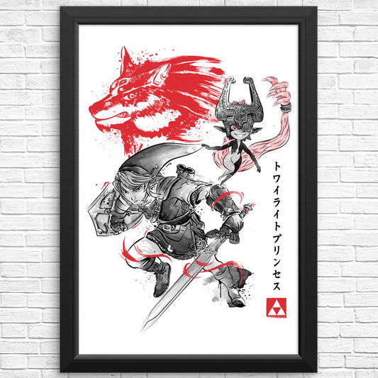 Twilight Wolf Sumi-e - Posters & Prints