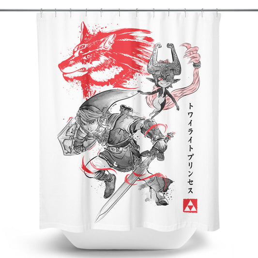 Twilight Wolf Sumi-e - Shower Curtain