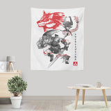 Twilight Wolf Sumi-e - Wall Tapestry