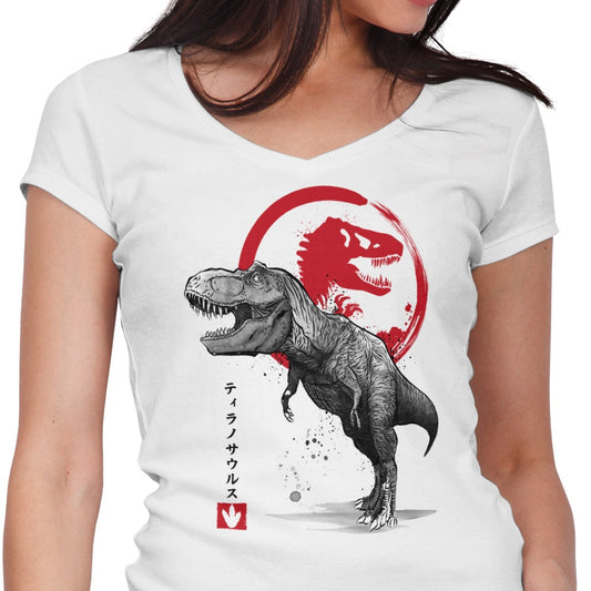 Tyrannosaurus Sumi-e - Women's V-Neck