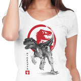 Velociraptor Sumi-e - Women's V-Neck