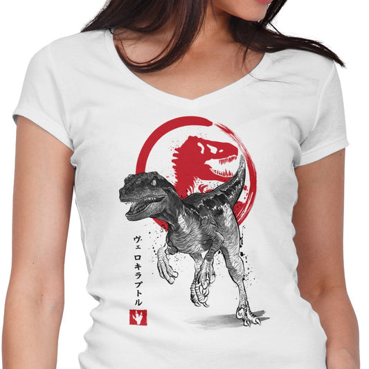 Velociraptor Sumi-e - Women's V-Neck