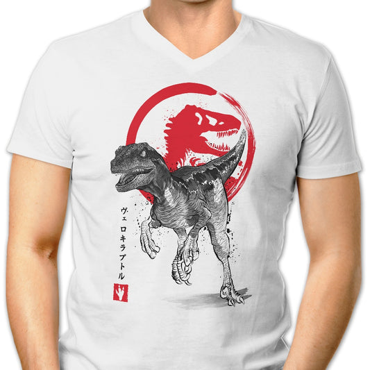 Velociraptor Sumi-e - Men's V-Neck