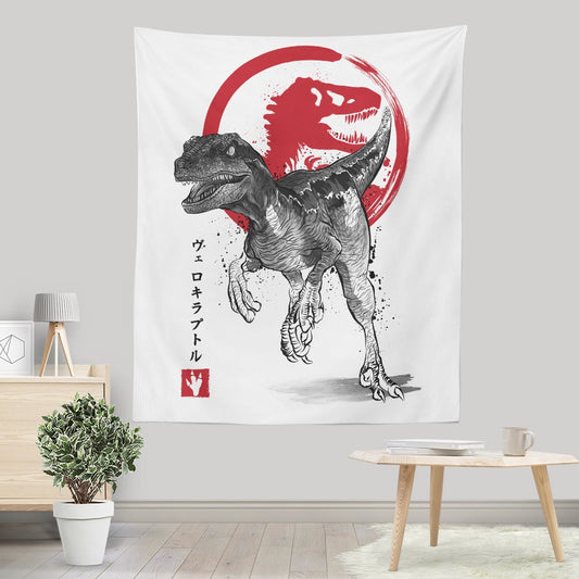 Velociraptor Sumi-e - Wall Tapestry