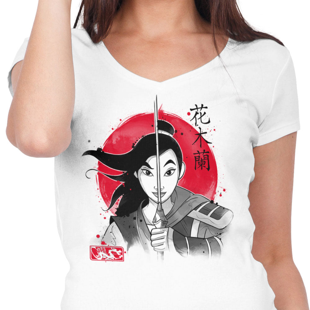 Warrior Princess Sumi-e - Women's V-Neck