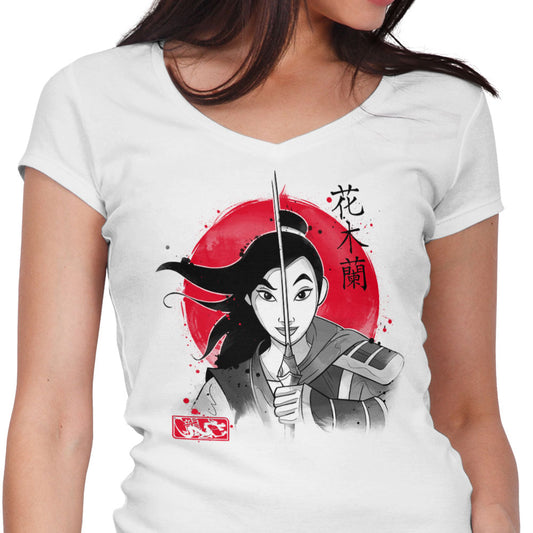Warrior Princess Sumi-e - Women's V-Neck