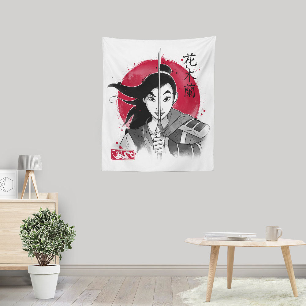Warrior Princess Sumi-e - Wall Tapestry