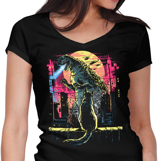 Watching the Kaiju - Women's V-Neck