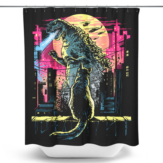 Watching the Kaiju - Shower Curtain