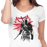 White Wolf Sumi-e - Women's V-Neck