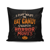Candy and Horror Movies - Throw Pillow