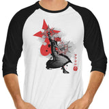 Dancing Flames Sumi-e - 3/4 Sleeve Raglan T-Shirt