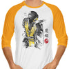 Fire Warrior Sumi-e - 3/4 Sleeve Raglan T-Shirt