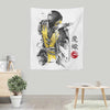 Fire Warrior Sumi-e - Wall Tapestry
