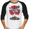 Giant Moth Rising Sumi-e - 3/4 Sleeve Raglan T-Shirt