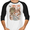Kaiju Food Fight - 3/4 Sleeve Raglan T-Shirt