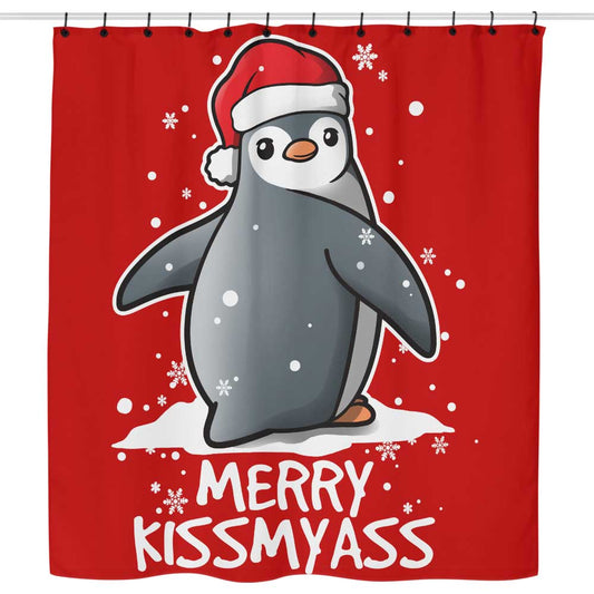 Merry Kiss My Penguin - Shower Curtain