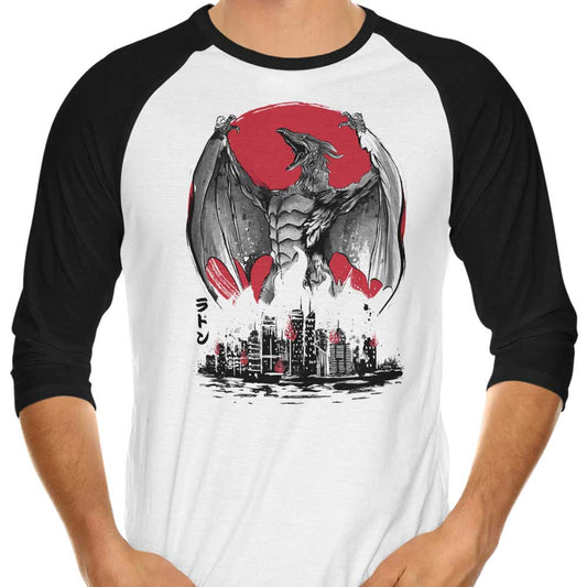Pteranodan Rising Sumi-e - 3/4 Sleeve Raglan T-Shirt