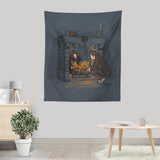 The Witch in the Fireplace - Wall Tapestry