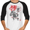 Twilight Wolf Sumi-e - 3/4 Sleeve Raglan T-Shirt